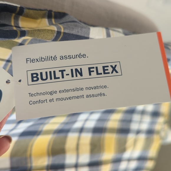 Old Navy Men's Yellow Blue Plaid Shirt Short Sleeve Summer - Slim Fit Size M NWT - Picture 5 of 5